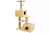 Комплекс-когтеточка БАЮН квадратный 3х уровневый с 2мя домиками и гамаком 72*36*h124,5см (мех, джут) для кошек