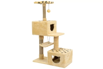 Комплекс-когтеточка БАЮН квадратный 3х уровневый с 2мя домиками и гамаком 72*36*h124,5см (мех, джут) для кошек