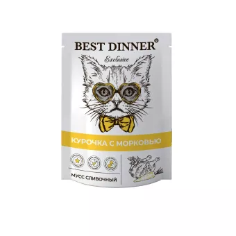 Best Dinner Exclusive пауч для кошек мусс сливочный курочка с морковью 85г фото, цены, купить
