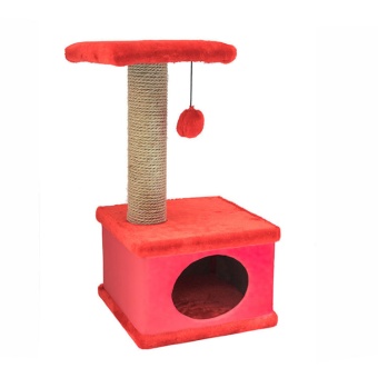 Домик-когтеточка квадратный КОНФЕТТИ 41*37*h70см (иск.мех, экокожа, джут) красный для кошек