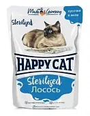 Happy Cat Паучи Желе Лосось кусочки для стерилизованных кошек 0,085 кг фото, цены, купить