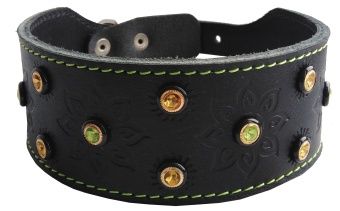 Ошейник 20мм натуральная кожа, тисненый широкий со стразами фото, цены, купить