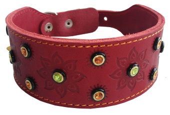 Ошейник 20мм натуральная кожа, тисненый широкий со стразами фото Ошейник 20мм натуральная кожа, тисненый широкий со стразами фото, цены, купить
