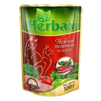 Herbax пауч 100г кусочки нежной телятины с листьями брусники в соусе для кошек фото, цены, купить