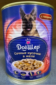 ДогШер  консервы для собак сочные кусочки в желе с говядиной 850г  фото, цены, купить
