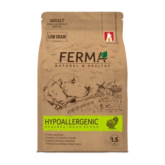 FERMA Hypoallergenic сухой корм для собак малых и средних пород индейка и моно белок 1.5кг фото, цены, купить