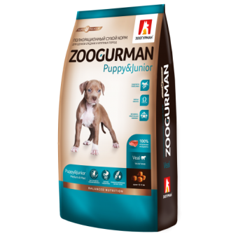 Zoogurman Puppy & Junior  с телятиной для щенков средних и крупных пород 12кг фото, цены, купить