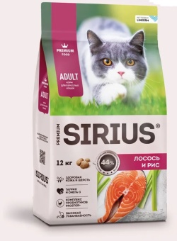SIRIUS Лосось и рис для взрослых кошек 12кг фото, цены, купить
