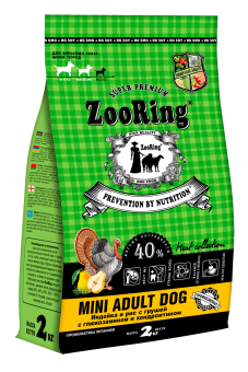  ZooRing Mini Adult Dog Индейка и рис с грушей с глюкозамином и хондроитином 2кг фото, цены, купить
