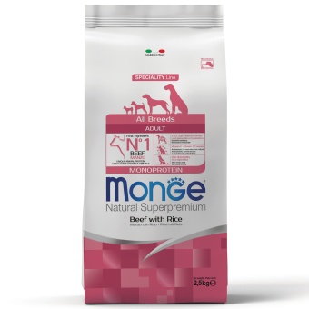 Monge Speciality Line Monoprotein сухой для взрослых собак всех пород Говядина/Рис 2,5кг фото, цены, купить