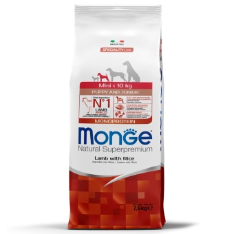 Monge Speciality Line Monoprotein сухой для щенков мелких пород Ягнёнок/Рис 7,5кг фото, цены, купить