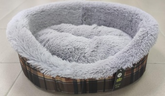 Лежак овальный №1 серый в клетку, мех фото, цены, купить