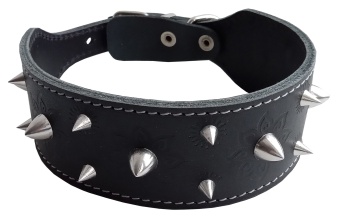 Ошейник 20мм натуральная кожа, двухслойный, тисненый широкий с шипами фото, цены, купить