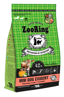 ZooRing Mini Dog Exigent Телятина, рис, тыква для привередливых  собак мини пород 700г фото, цены, купить