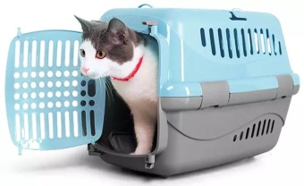 Переноска для животных Zooexpress Турне M с прозрачной пластиковой дверцей голубая 48 х 32 х 32 см фото, цены, купить