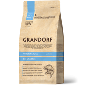 GRANDORF CAT ADULT SKIN&CARE с белой рыбой и индейкой для кошек 2кг фото, цены, купить