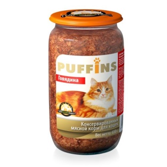 Puffins консервы ст/б  650гр паштет из говядины для кошек фото, цены, купить