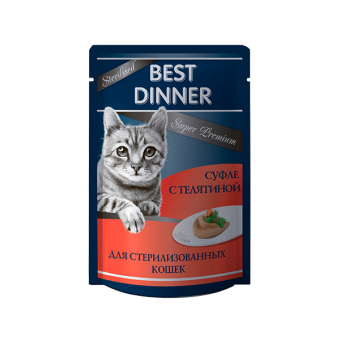 Best Dinner Super Premium Пауч суфле с телятиной 85г для стерилизованных кошек фото, цены, купить