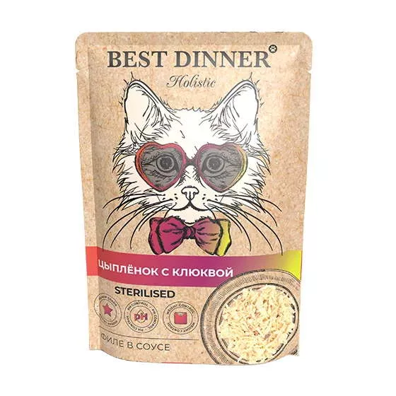 Best Dinner Holistic Sterilised пауч для кошек с цыплёнком и клюквой в соусе 70г фото, цены, купить