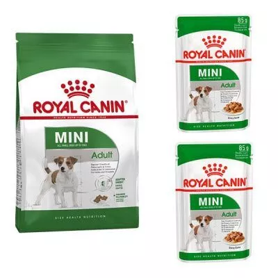 Royal Canin mini adult для собак мелких пород 2кг +2 пауча влажого корма 85г в подарок фото, цены, купить