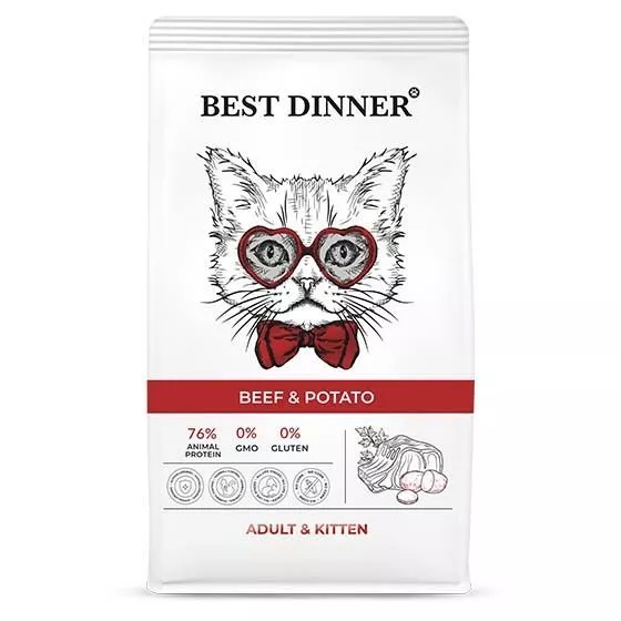Best Dinner Adult & Kitten Beef & Potato с говядиной и картофелем для кошек и котят 400г фото, цены, купить