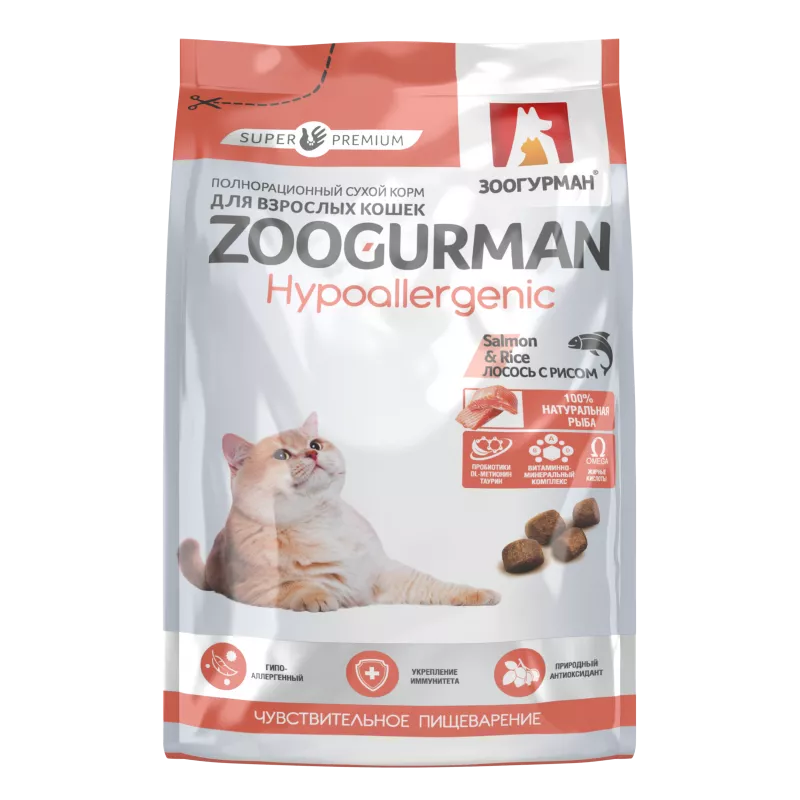 Zoogurman Hypoallergenic лосось с рисом для аллергичных кошек 1,5 кг  фото, цены, купить