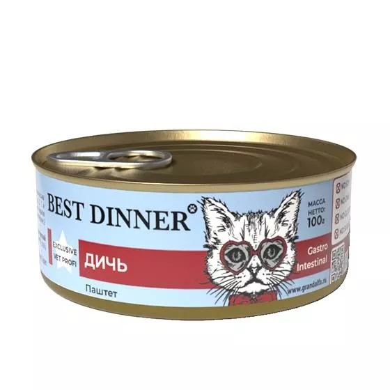 Best Dinner Exclusive Vet Profi консервы паштет дичь для кошек при чувствительном пищеварении 100г фото, цены, купить