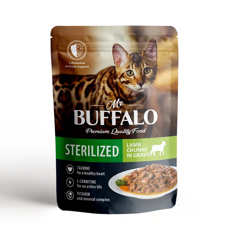 Mr.Buffalo пауч для стерилизованных кошек STERILIZED Соус Ягнёнок 85г фото, цены, купить
