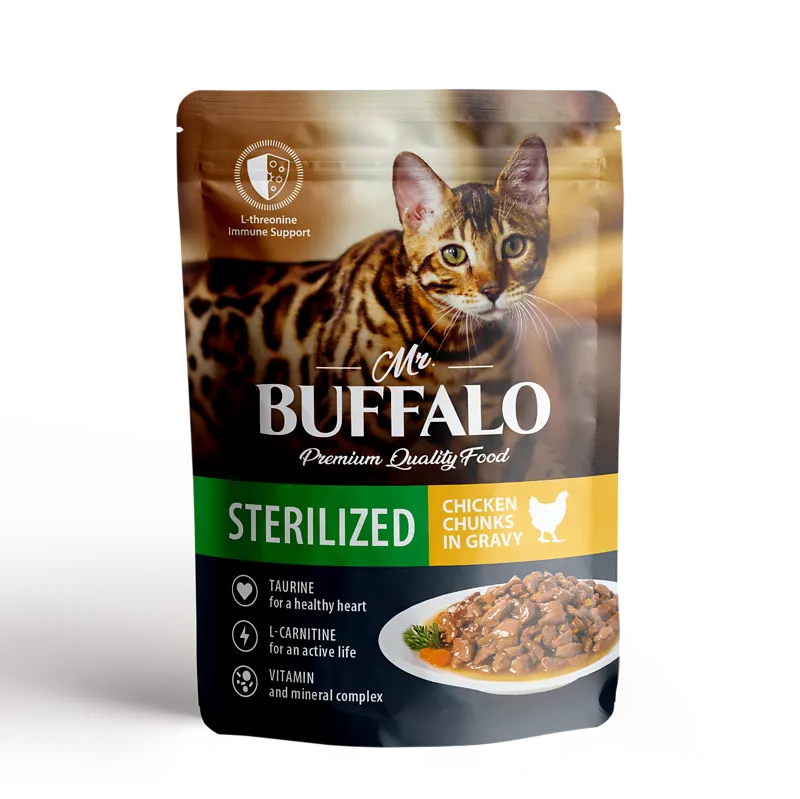 Mr.Buffalo пауч для стерилизованных кошек STERILIZED Соус Цыплёнок 85г фото, цены, купить