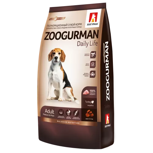 Zoogurman Daily Life с индейкой для собак средних и крупных пород 12кг фото, цены, купить