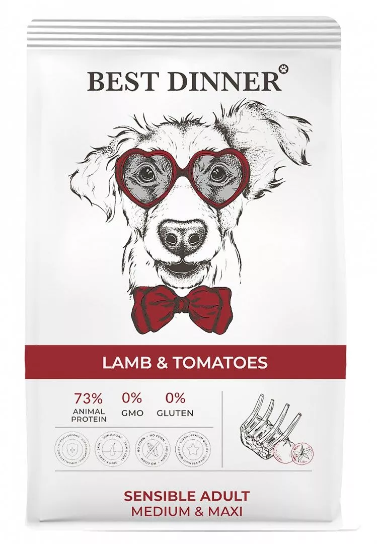 Best Dinner Sensible ягненком и томатами при аллергии для ср.и крупных пород собак 15 кг фото, цены, купить