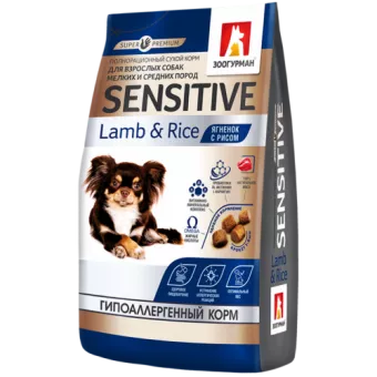 Zoogurman Sensitive гипоаллергенный с ягненком и рисом для собак мелких и средних пород 1,2кг  фото, цены, купить