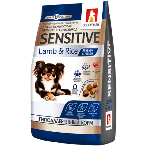 Zoogurman Sensitive гипоаллергенный с ягненком и рисом для собак мелких и средних пород 1,2кг  фото, цены, купить
