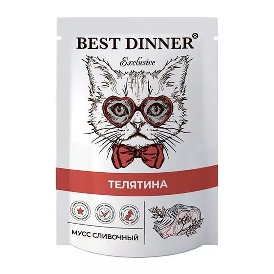 Best Dinner Exclusive Пауч мусс сливочный с телятиной  85г для кошек фото, цены, купить