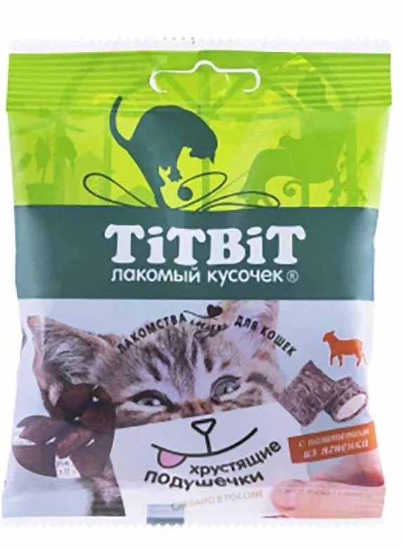 TiTBiT Хрустящие подушечки для кошек с паштетом из ягнёнка 30г фото, цены, купить
