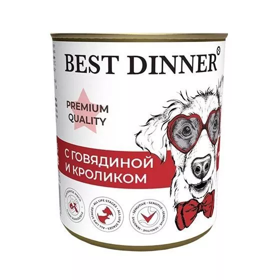 Best Dinner Premium Quality консервы с говядиной и кроликом 340г для собак фото, цены, купить