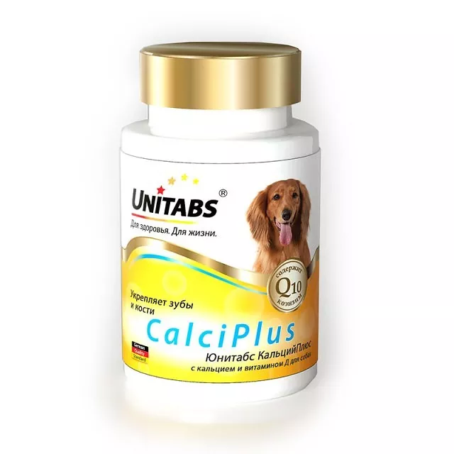 Витамины Unitabs CalciPlus с Q10 для собак, 100таб фото, цены, купить