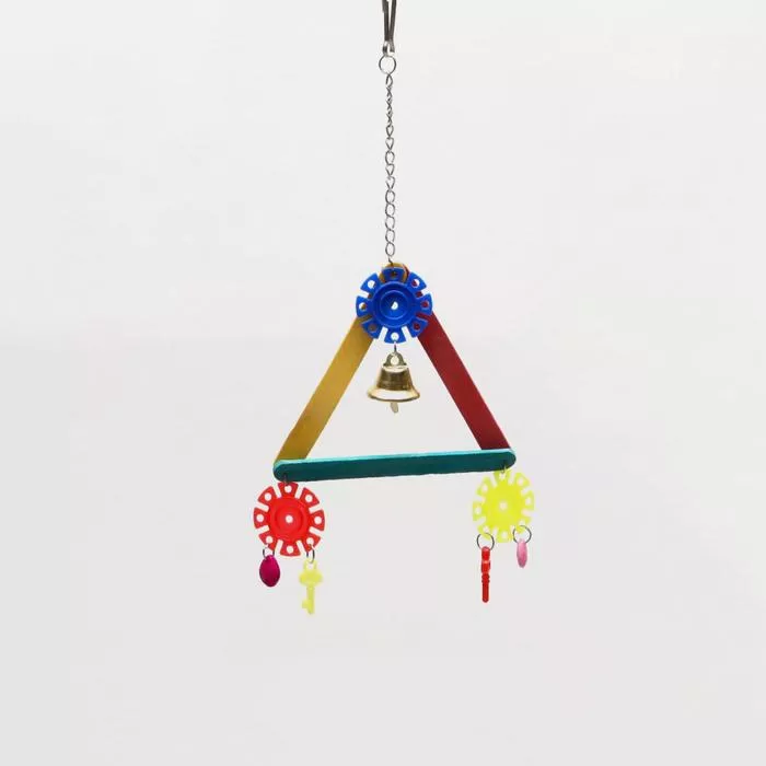 Игрушка для птиц "Разноцветный треугольник", с колокольчиком, микс 7152928