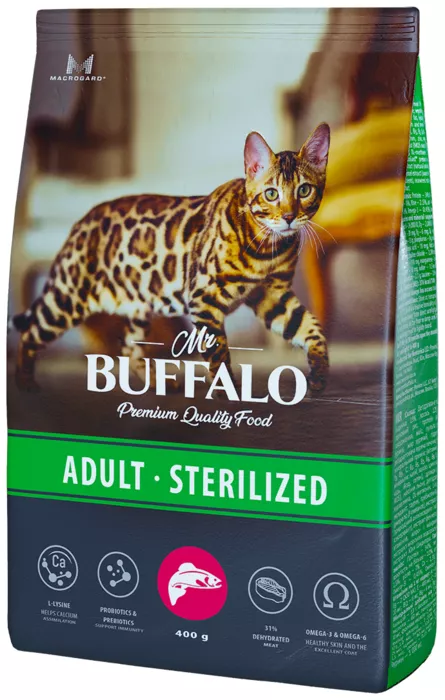 Mr.Buffalo STERILIZED с лососем для стерилизованных кошек  400г фото, цены, купить