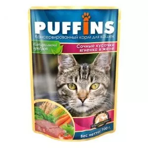 Puffins для кошек Сочные кусочки ягненка в желе 100 г