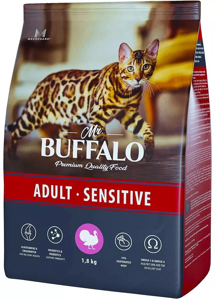 Mr.Buffalo ADULT SENSITIVE с индейкой для кошек с чувствительным пищеварением 1,8 кг фото, цены, купить