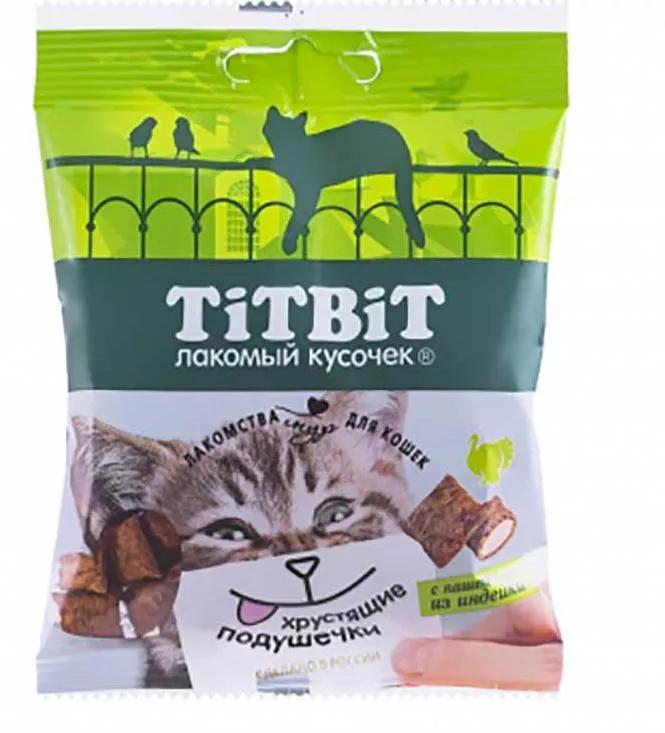 TiTBiT Хрустящие подушечки для кошек с паштетом из индейки 30г  фото, цены, купить