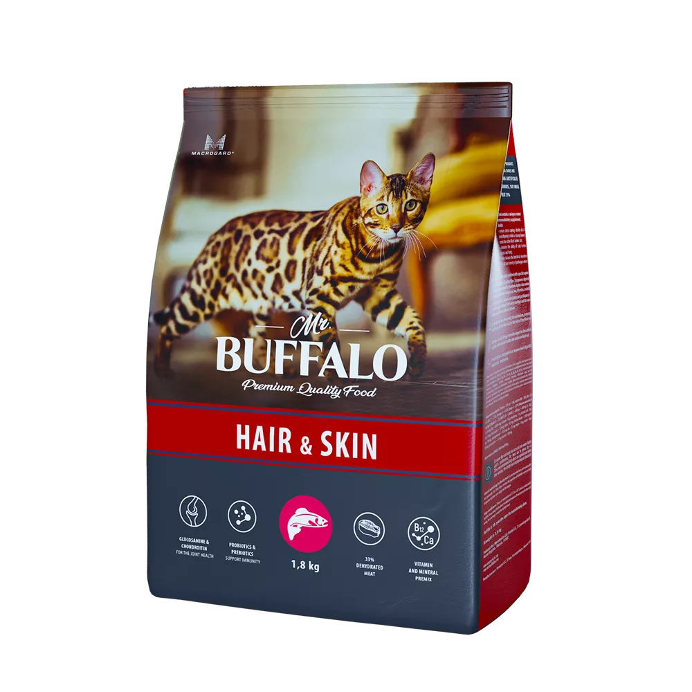 Mr.Buffalo ADULT HAIR & SKIN с лососем для красивой кожи и шерсти у кошек 1,8кг фото, цены, купить