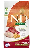 Farmina N&D NEUTERED  ADULT Pumpkin, QUAIL перепел, гранат тыква для стерил, кастрир кошек 5кг
