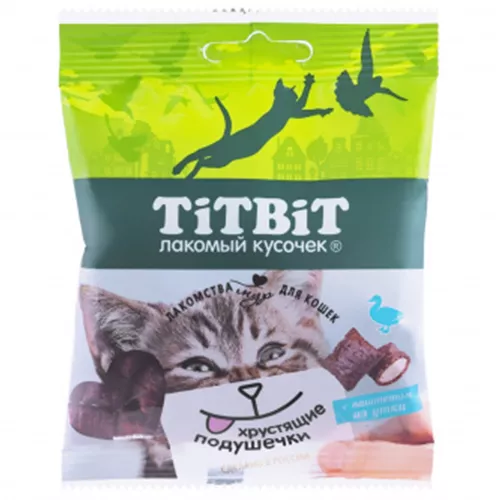 TiTBiT Хрустящие подушечки для кошек с паштетом из утки 30г фото, цены, купить