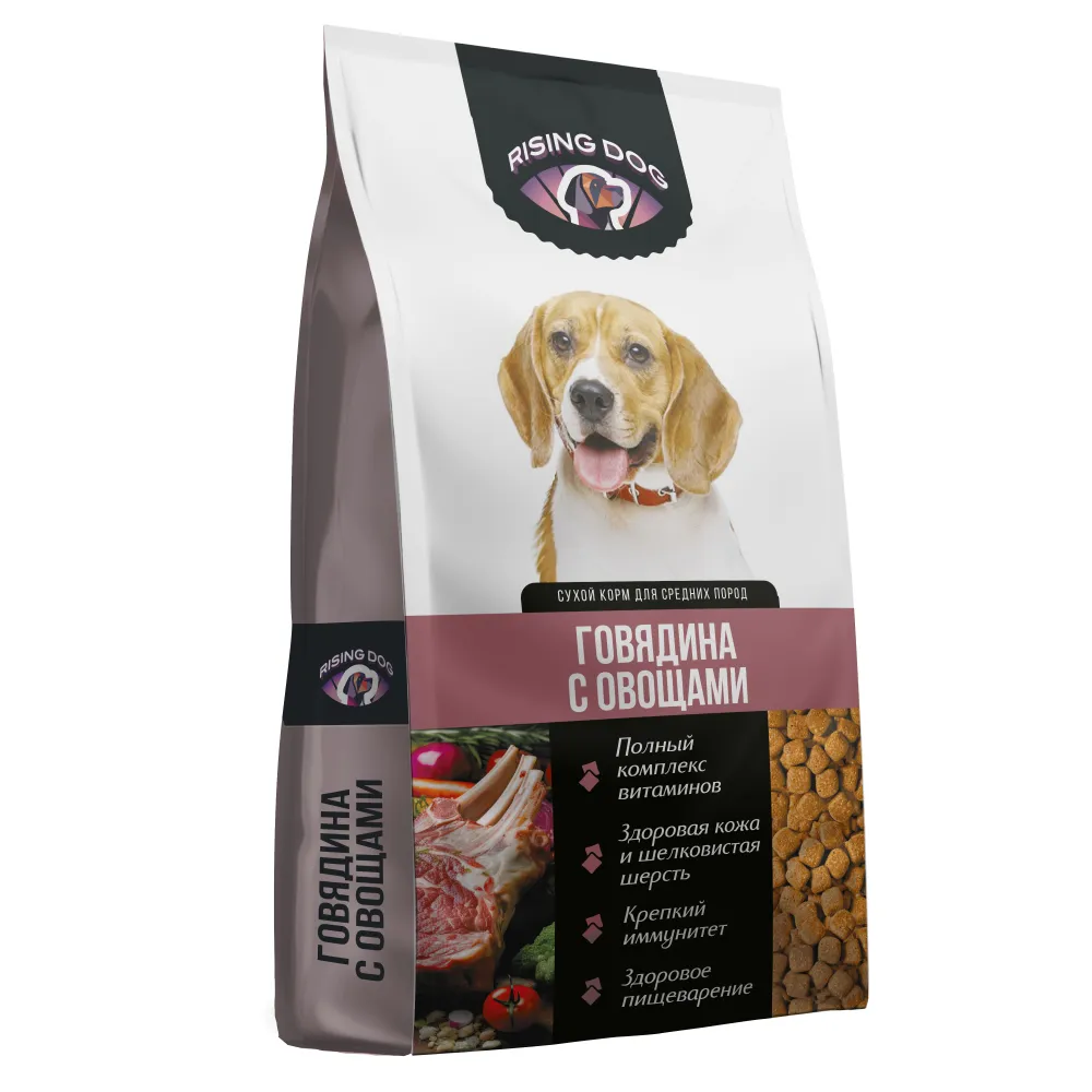 RISING DOG сухой корм премиум класс для собак средних пород с говядиной и овощами 15 кг фото, цены, купить